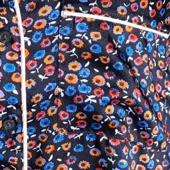 GAP Floral Satin Pajama Top Women’s Medium Navy Button Down Sleep Shirt - Picture 7 of 8